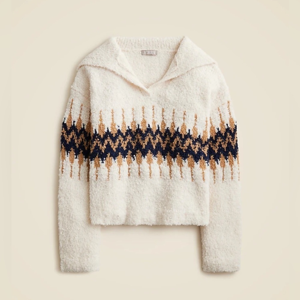 NWOT J.CREW Fair Isle johnny-collar sweater in bouclé yarn, Size XS